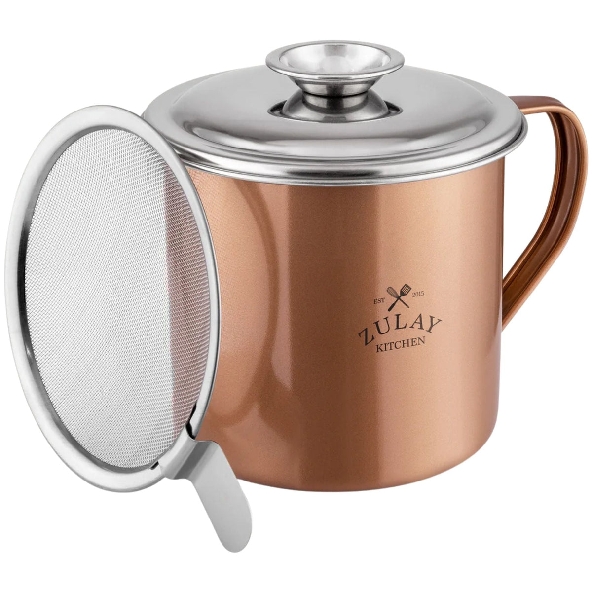 Stainless Steel Bacon Grease Container with Strainer- Copper Con by Zulay Kitchen