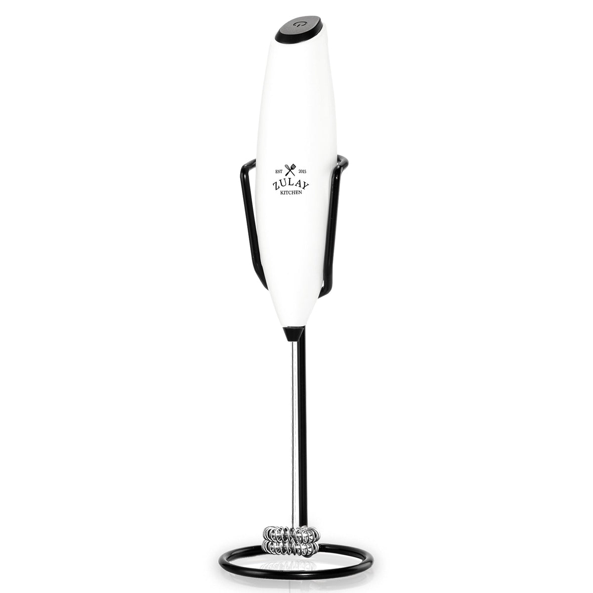 Double Whisk Milk Frother With Upgraded Holster Stand - Executive Series White by Zulay Kitchen