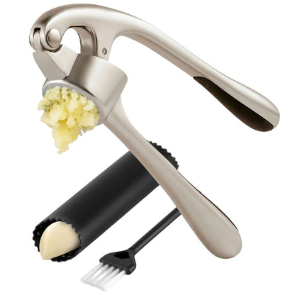 Garlic Press and Peeler Set With Silicone Peeler & Brush - Silver by Zulay Kitchen