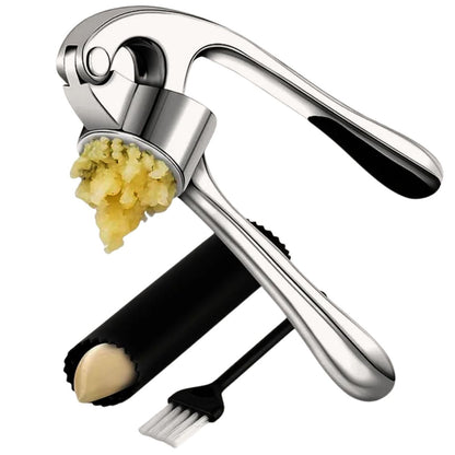 Garlic Press and Peeler Set With Silicone Peeler & Brush - Noble Chrome by Zulay Kitchen