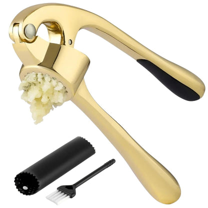 Garlic Press and Peeler Set With Silicone Peeler & Brush - Royal Gold by Zulay Kitchen