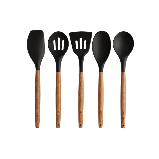 Silicone Utensils Set - 5 Pieces Black by Zulay Kitchen